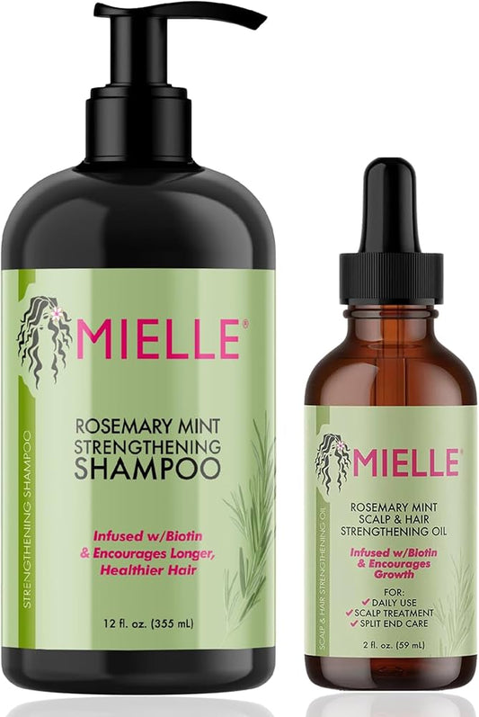 Mielle Organics Rosemary Mint Strengthening Shampoo 12oz & Scalp oil 2oz Duo set