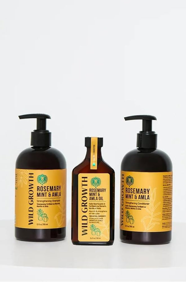 Wild Growth Strengthening Shampoo (12 oz), Conditioner (12 oz) & Hair Oil (100 mL) Bundle – Complete 3-Step Hair Growth System