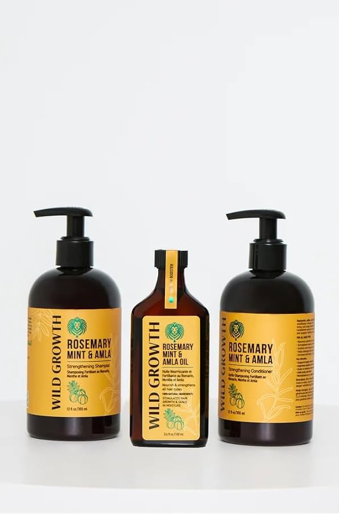 Wild Growth Strengthening Shampoo (12 oz), Conditioner (12 oz) & Hair Oil (100 mL) Bundle – Complete 3-Step Hair Growth System