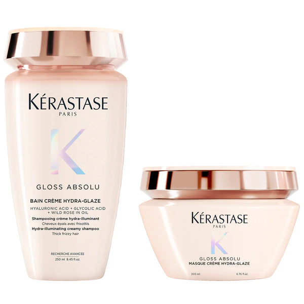Kérastase Gloss Absolu Bain Crème Hydra-Glaze Shampoo 250ml & Mask for Thick Frizzy Hair 200ml Twin