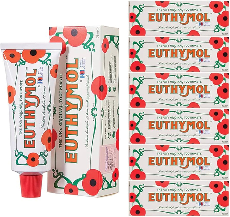 Euthymol Original Toothpaste 75ml x 6, Fluoride Free Anti-Plaque Antibacterial Cavity Teeth Gums Clean Healthy Protection Refresh Daily Oral Enamel Dental Care