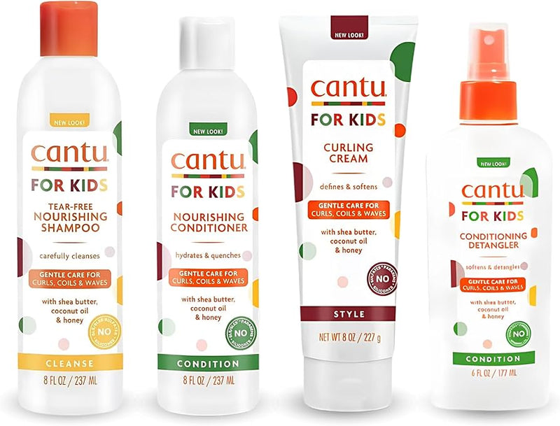 Cantu Care For Kids Gentle Care for Textured Hair - Shampoo + Conditioner + Detangler + Curling Cream (SET OF 4)